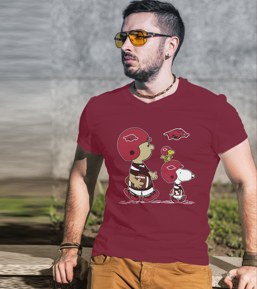 Arkansas Razorbacks Snoopy Football Peanuts Characters With Helmets T-Shirt