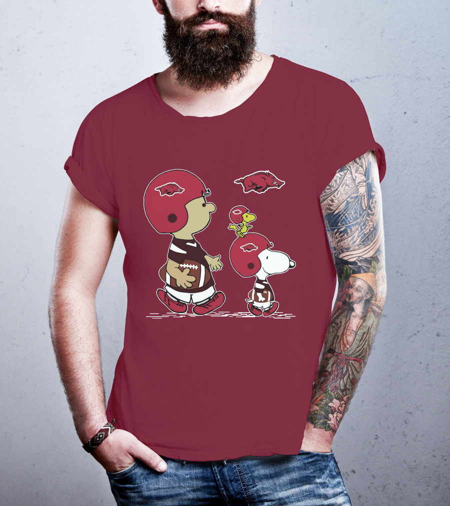 Arkansas Razorbacks Snoopy Football Peanuts Characters With Helmets T-Shirt