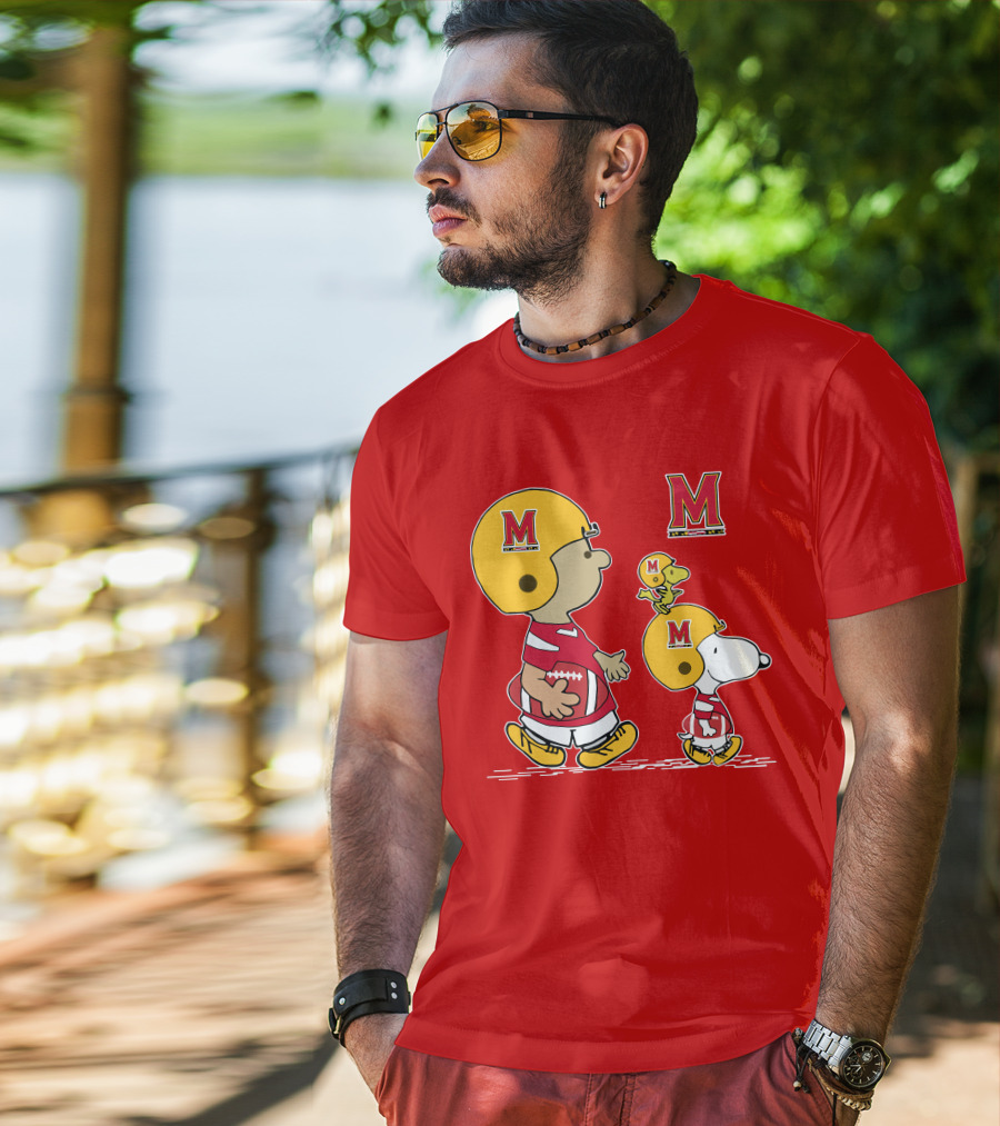 Maryland Terrapins Snoopy And Woodstock Football Fan Gear T-Shirt