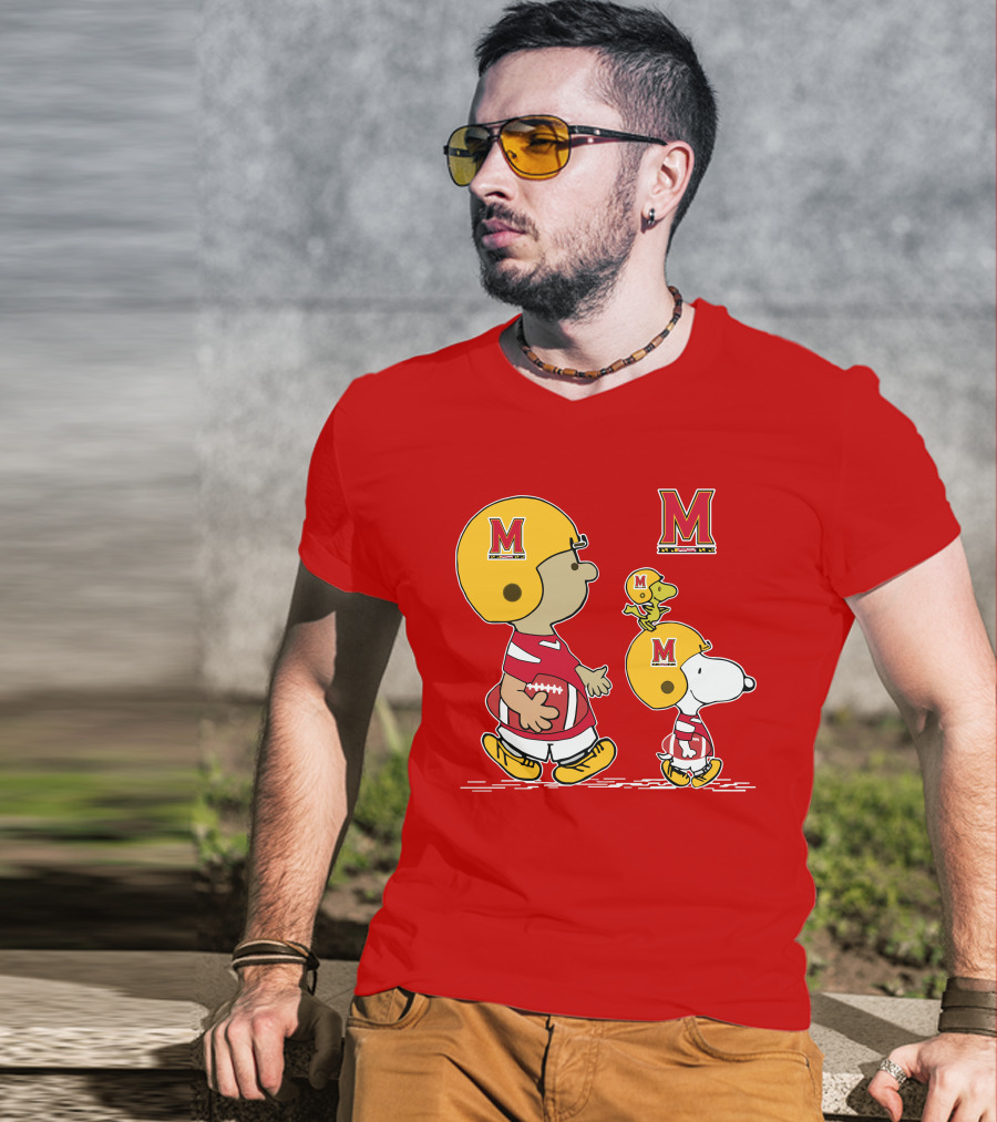 Maryland Terrapins Snoopy And Woodstock Football Fan Gear T-Shirt