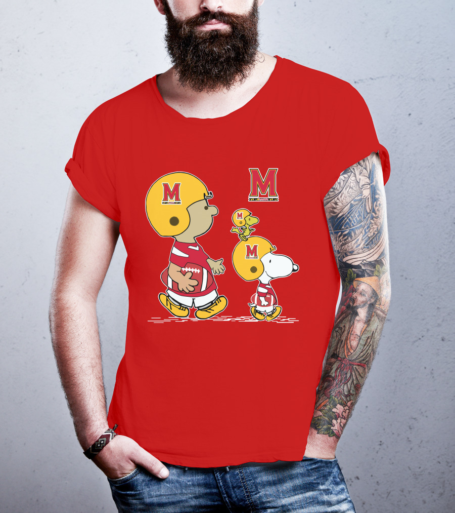 Maryland Terrapins Snoopy And Woodstock Football Fan Gear T-Shirt