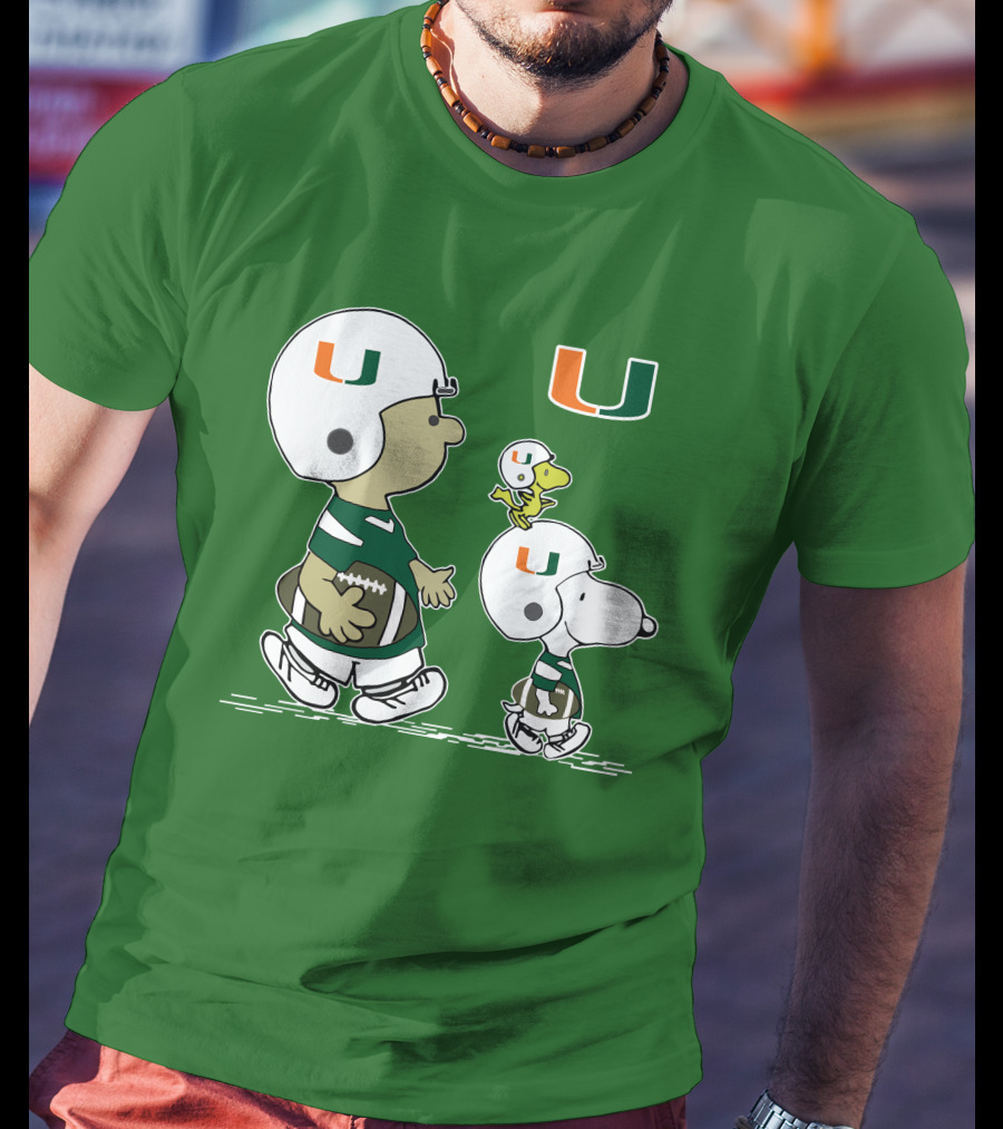 Miami Hurricanes Snoopy And Woodstock Football Helmets Peanuts Comic T-Shirt