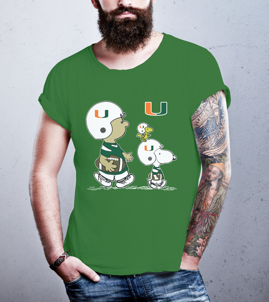 Miami Hurricanes Snoopy And Woodstock Football Helmets Peanuts Comic T-Shirt
