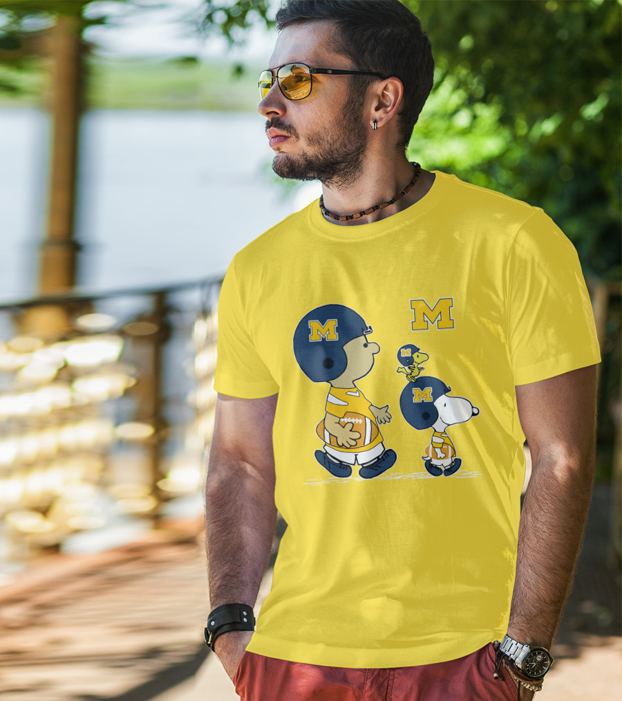 Michigan Wolverines Snoopy Woodstock Football Fan Team Spirit Peanuts Style T-Shirt