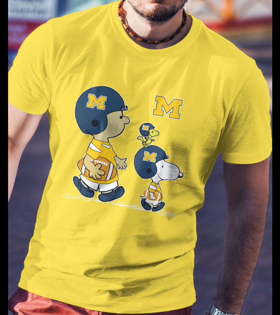 Michigan Wolverines Snoopy Woodstock Football Fan Team Spirit Peanuts Style T-Shirt
