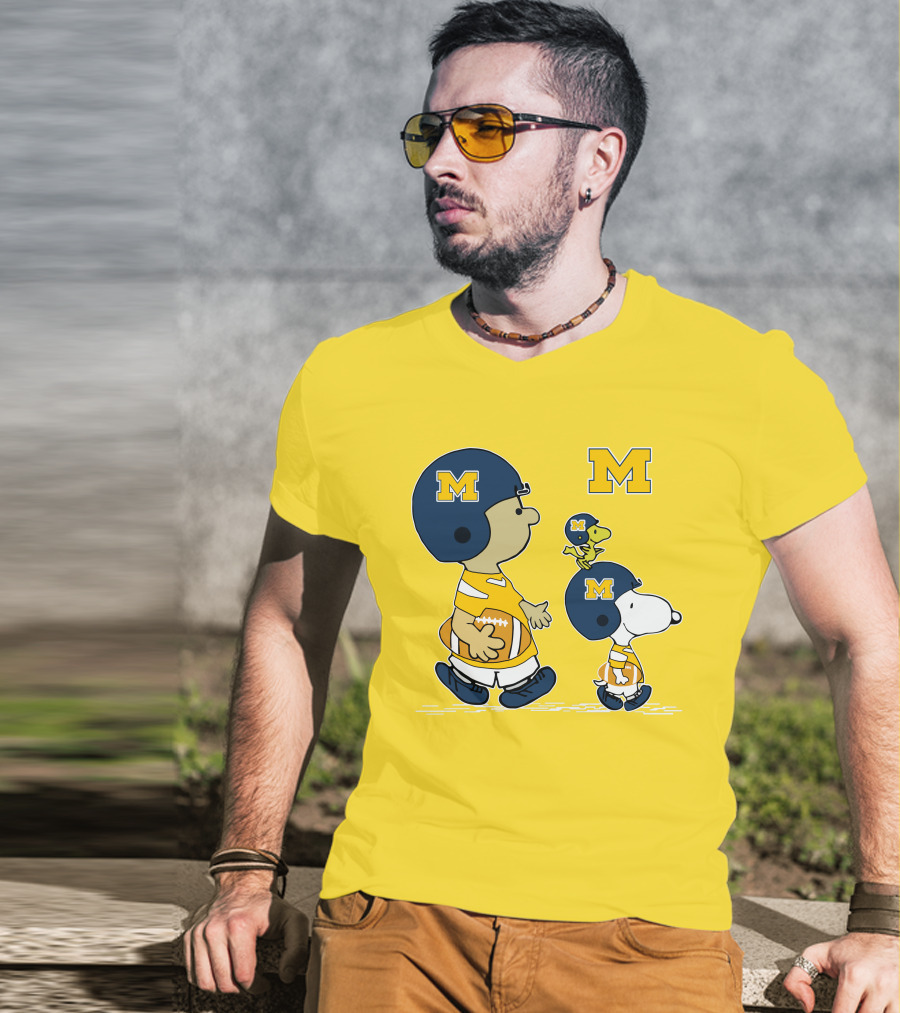 Michigan Wolverines Snoopy Woodstock Football Fan Team Spirit Peanuts Style T-Shirt
