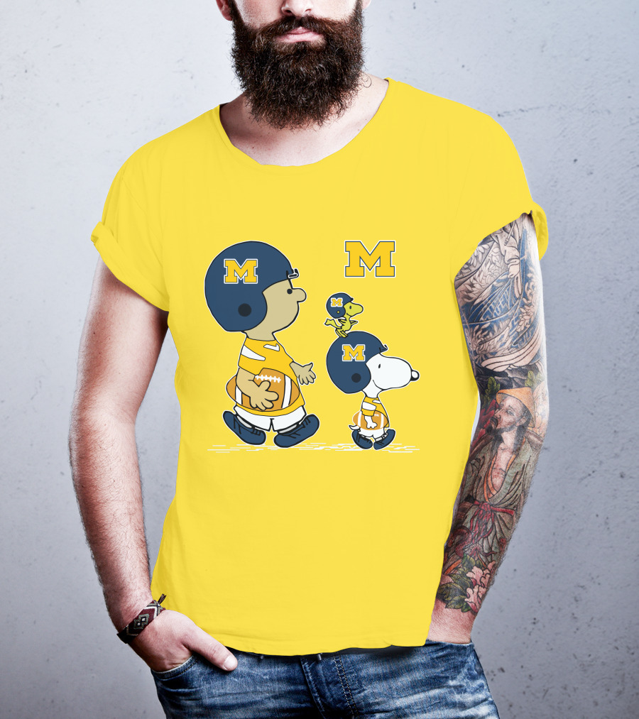 Michigan Wolverines Snoopy Woodstock Football Fan Team Spirit Peanuts Style T-Shirt