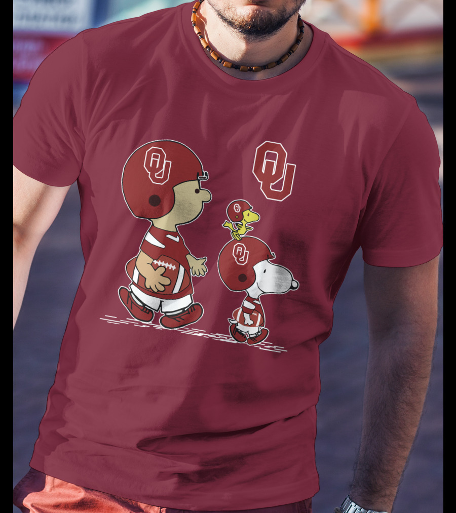 Oklahoma Sooners Snoopy Woodstock Football Ou Team Spirit Peanuts Characters T-Shirt