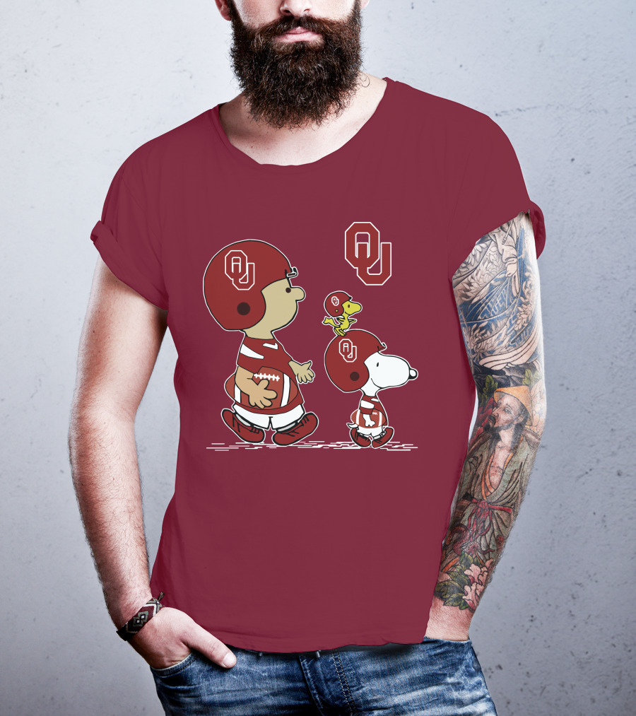 Oklahoma Sooners Snoopy Woodstock Football Ou Team Spirit Peanuts Characters T-Shirt