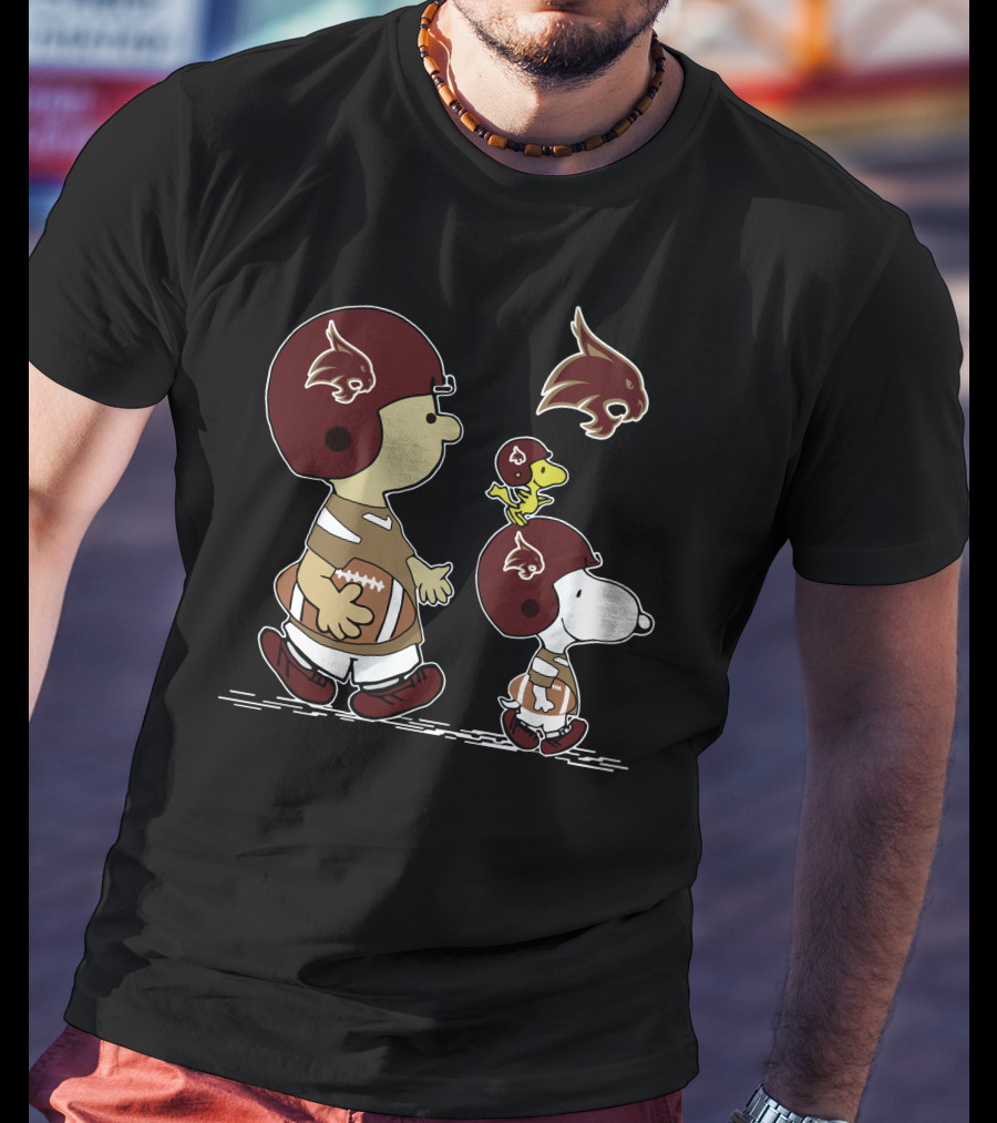 Texas State University Bobcats Snoopy And Woodstock Football T-Shirt
