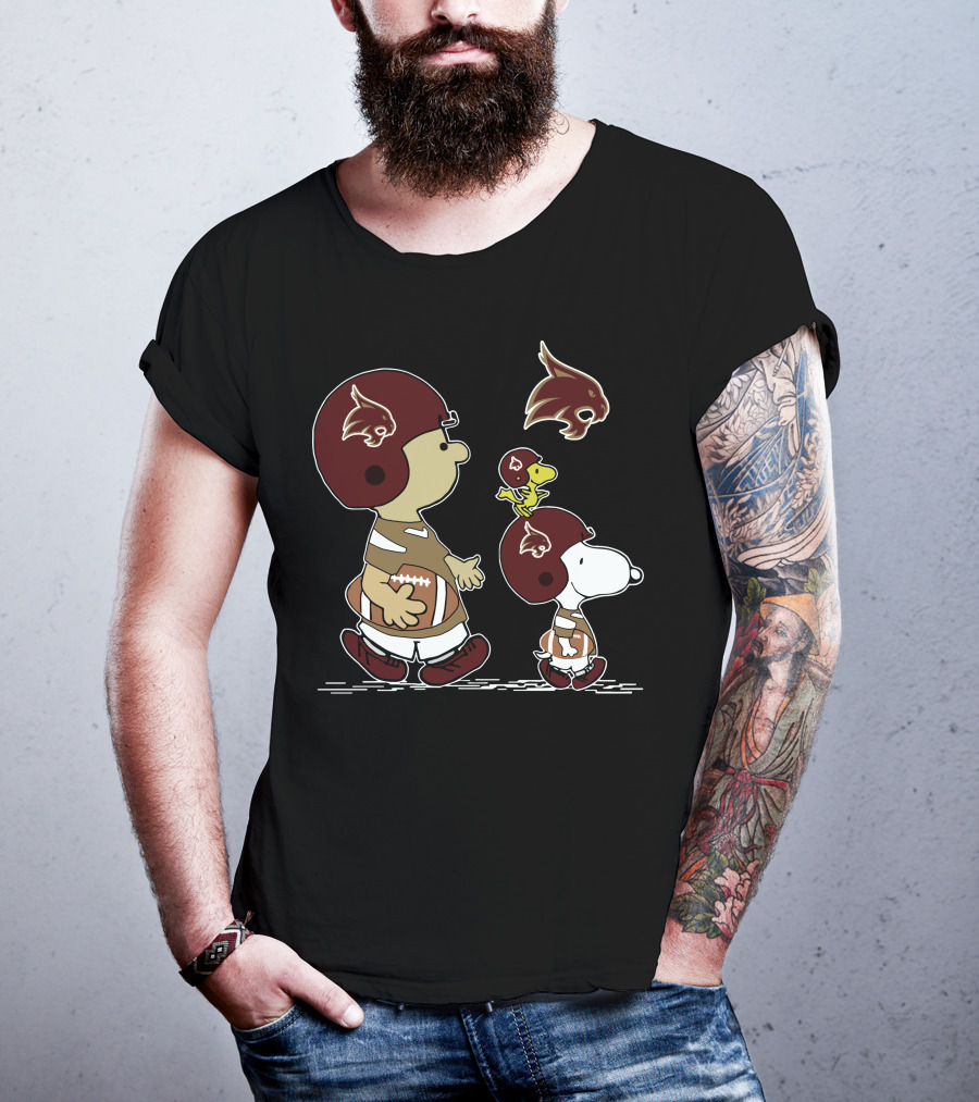 Texas State University Bobcats Snoopy And Woodstock Football T-Shirt