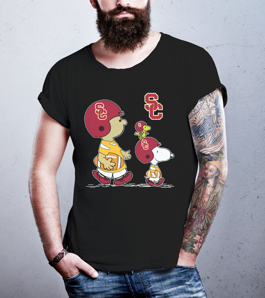 Usc Trojans Snoopy Football Woodstock Peanuts Characters T-Shirt