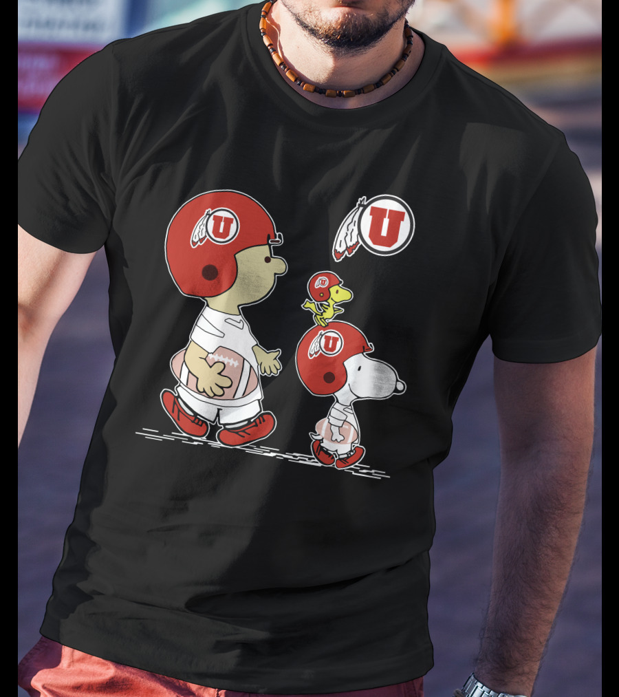 Utah Utes Snoopy And Woodstock Football Helmets T-Shirt