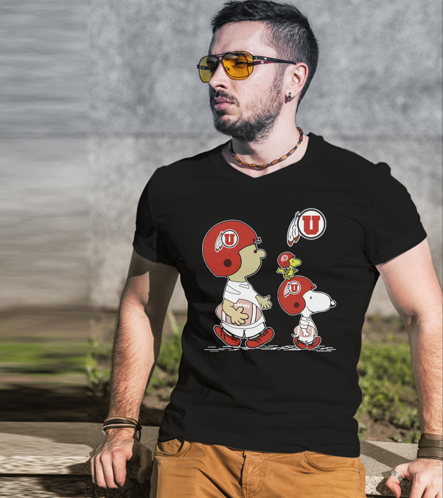 Utah Utes Snoopy And Woodstock Football Helmets T-Shirt