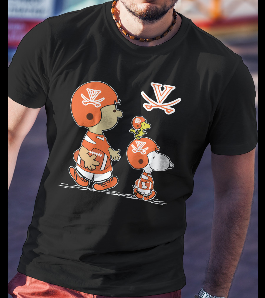 Virginia Cavaliers Peanuts Football Helmet Snoopy Woodstock T-Shirt
