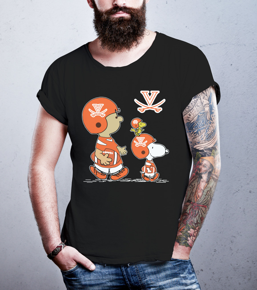 Virginia Cavaliers Peanuts Football Helmet Snoopy Woodstock T-Shirt