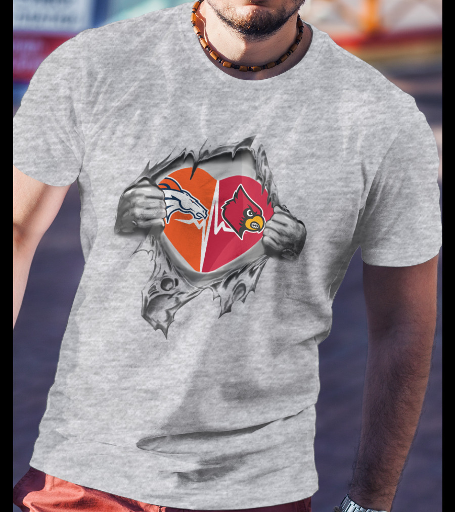 Broncos Cardinals Split Heart Logo With Tear Effect T-Shirt