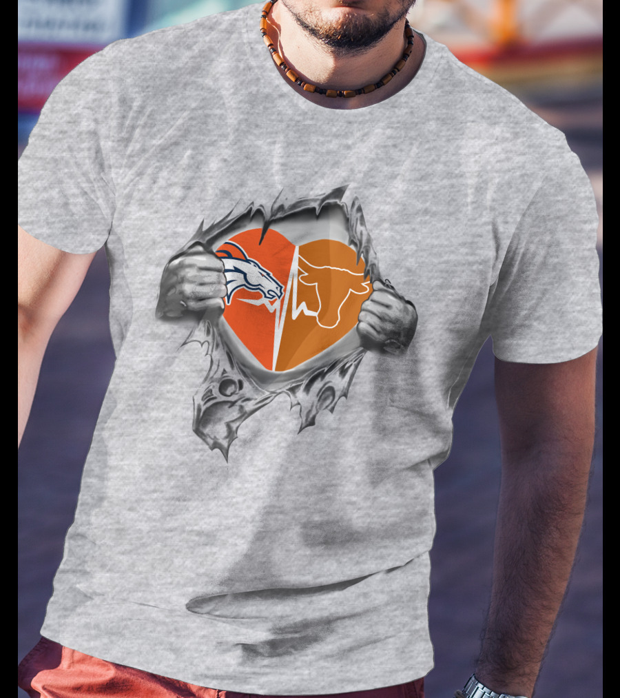 Broncos Longhorn Split Heart Peel T-Shirt