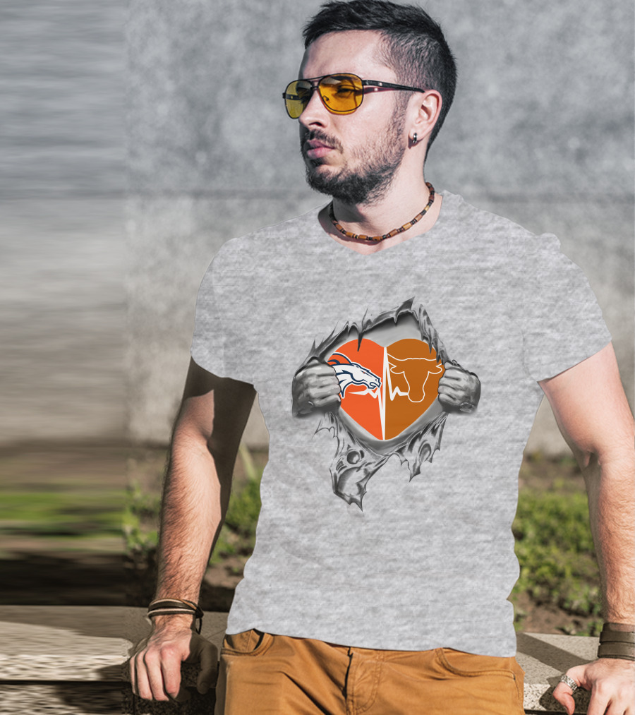 Broncos Longhorn Split Heart Peel T-Shirt