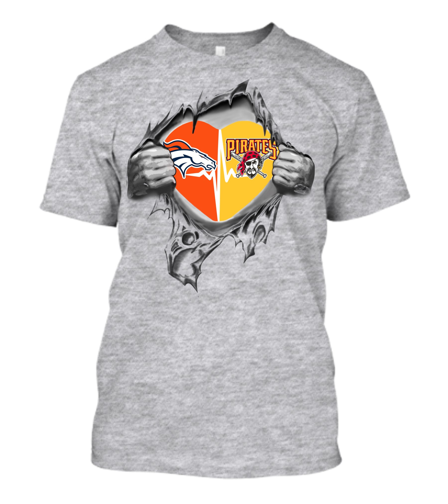 Broncos Pirates Heart Torn T-Shirt