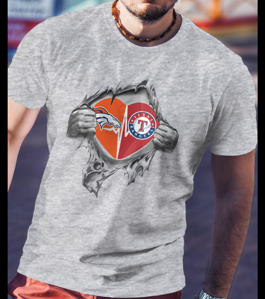 Broncos And Texas Rangers Heart T-Shirt