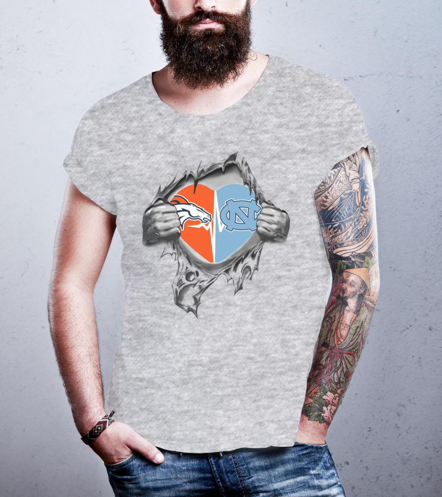 Broncos Tar Heels Heart Split T-Shirt