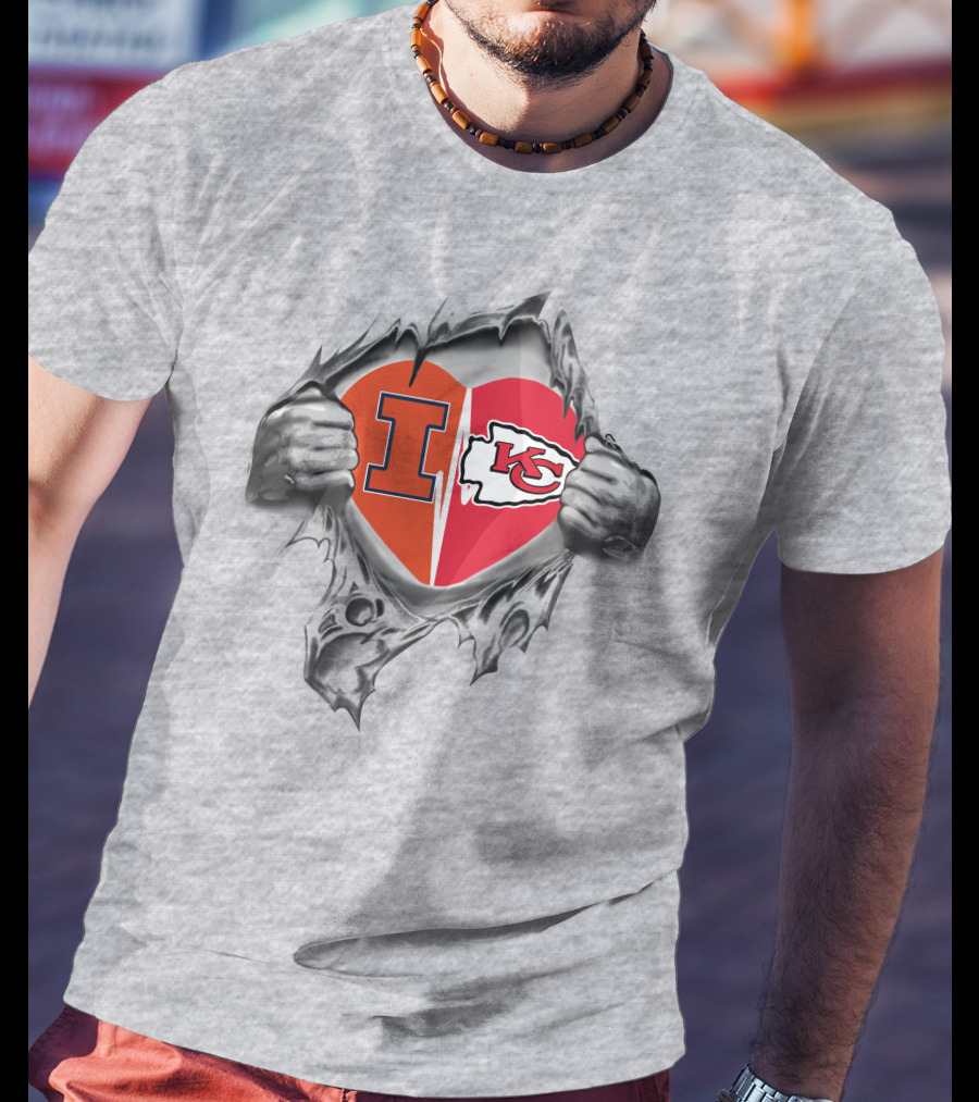 Chiefs Illinois Heart Logo Kansas City And University Of Illinois Loyalty T-Shirt