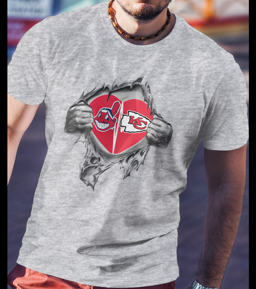 Chiefs Indians Heart Symbolic Sports Kansas City Cleveland Logo Fans T-Shirt