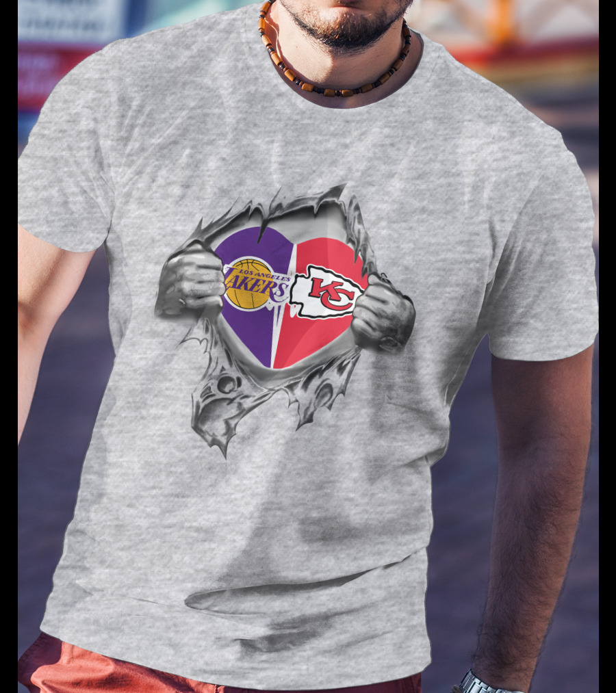 Los Angeles Lakers Kansas City Chiefs Heart Logo T-Shirt