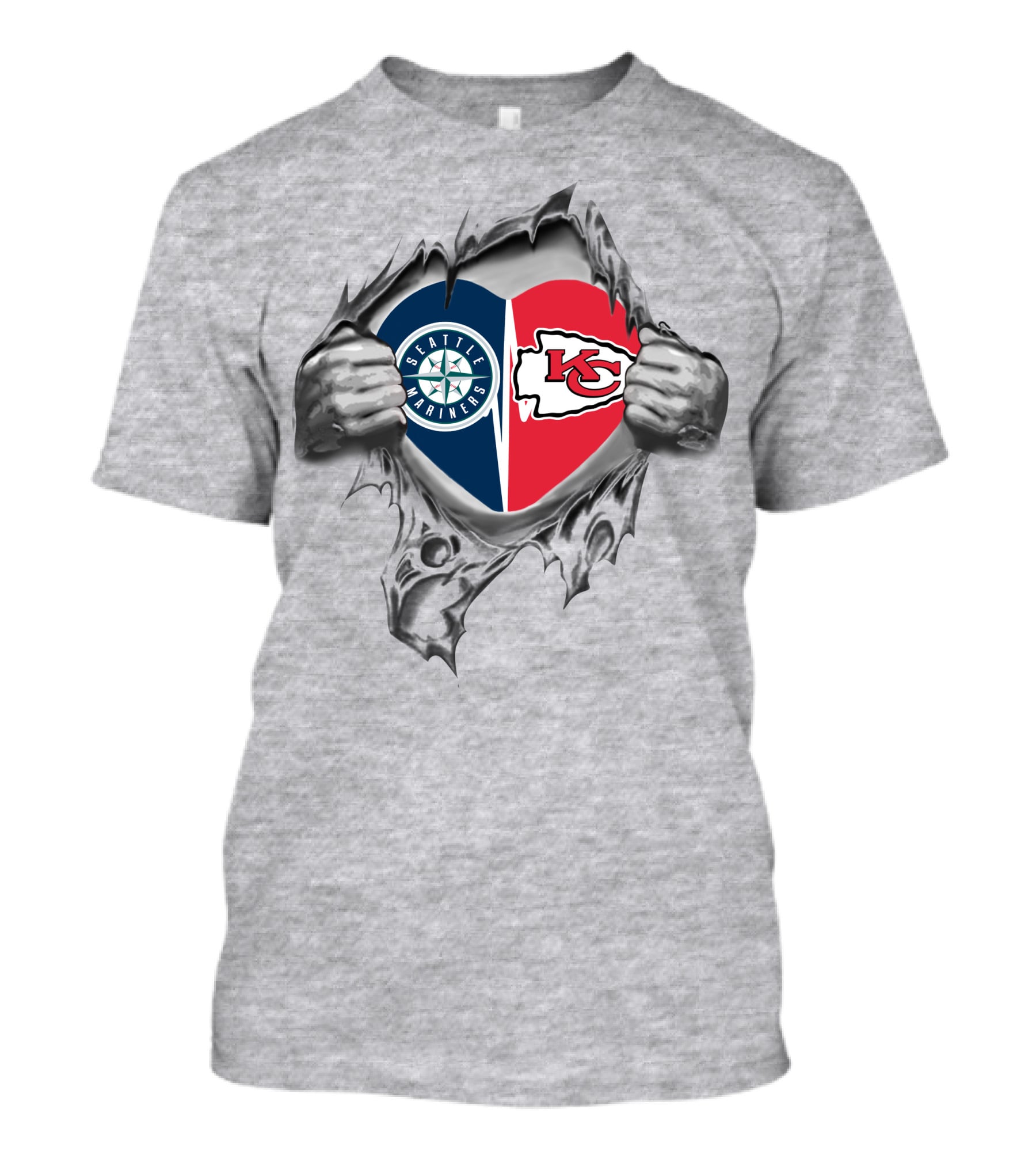 Seattle Mariners Kansas City Chiefs Heart Logos T-Shirt