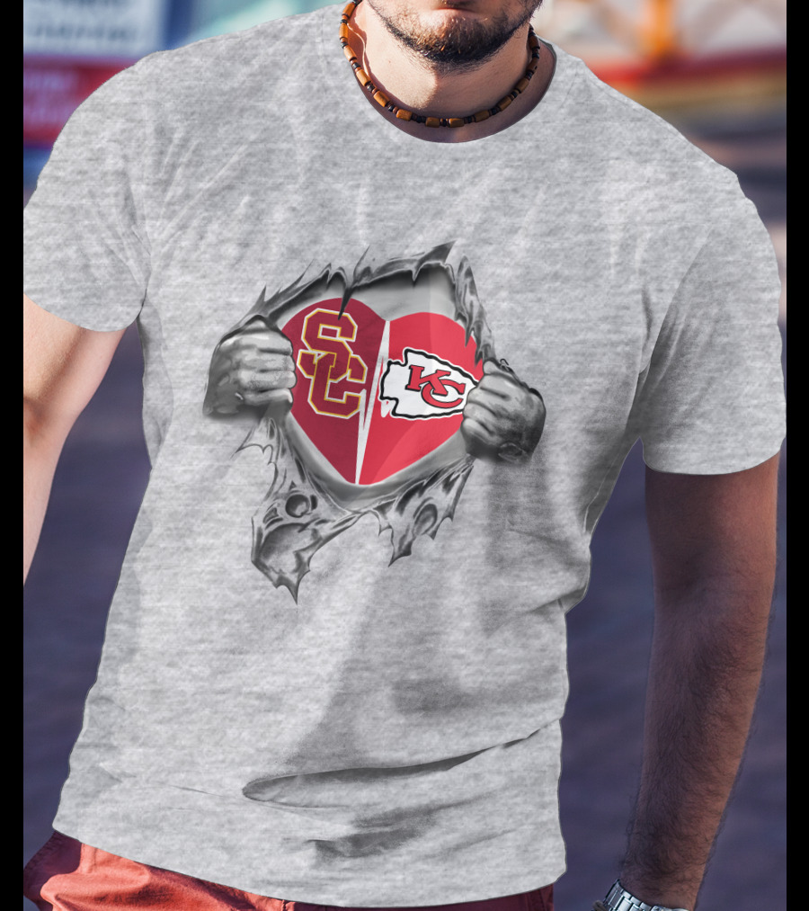 USC Trojans KC Chiefs Heart Pullover T-Shirt