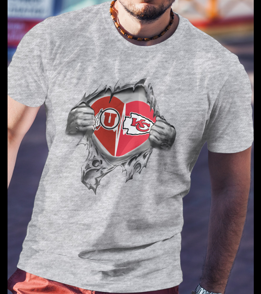 Utah Utes Kansas City Chiefs Heart Split T-Shirt
