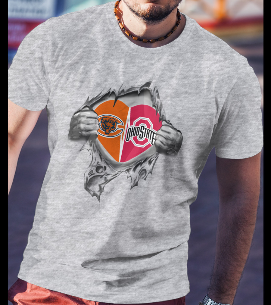 Chicago Bears Ohio State Buckeyes Heart Rip T-Shirt