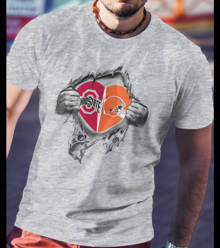 Ohio State Browns Heart Logo Fusion T-Shirt