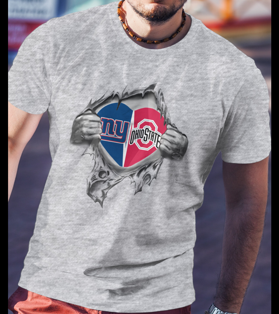 New York Giants Ohio State Buckeyes Heart Logo Embrace T-Shirt