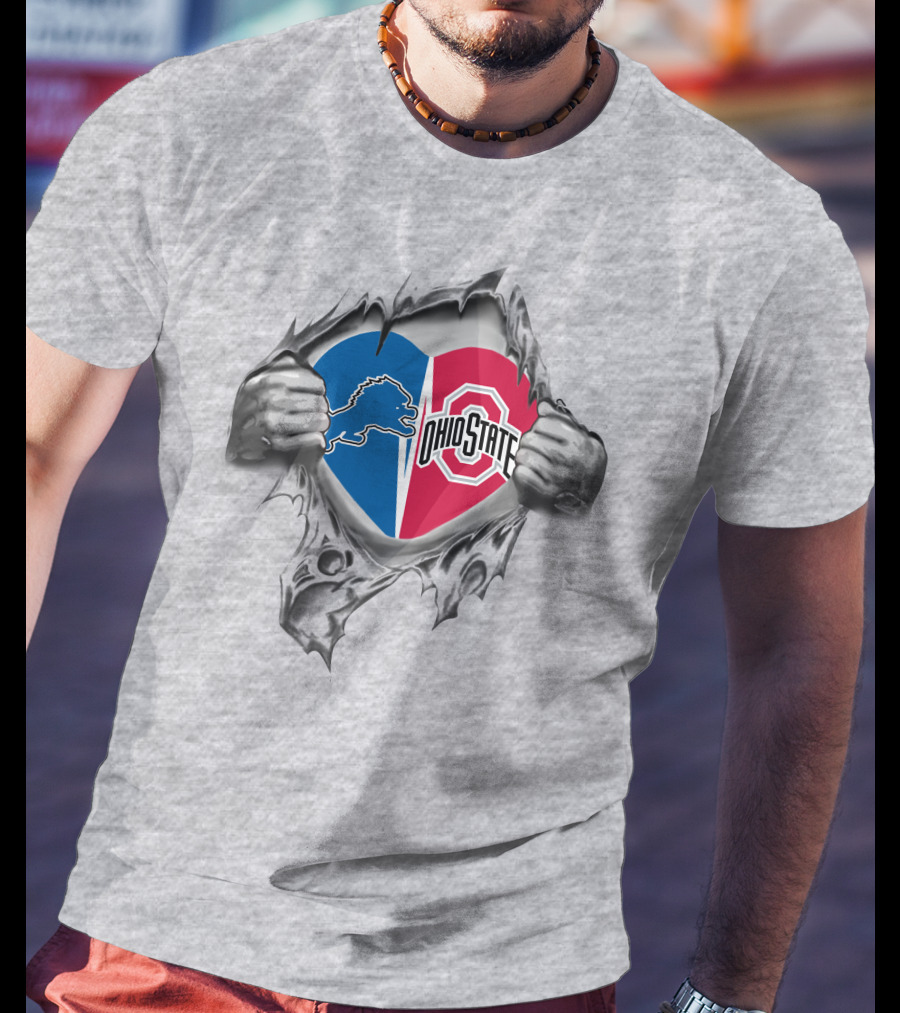 Detroit Lions Ohio State Ripped Heart Fan Gear T-Shirt