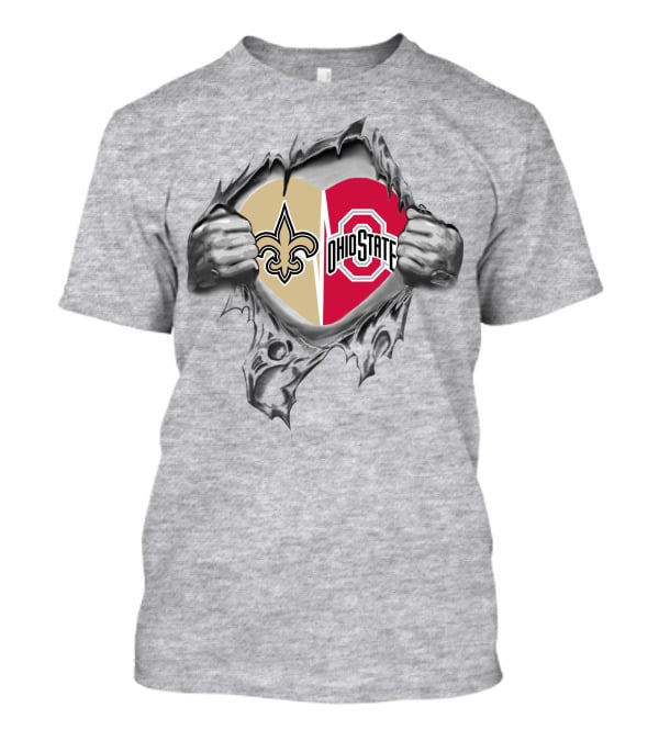 Saints Ohio State Heart Torn Fabric T-Shirt