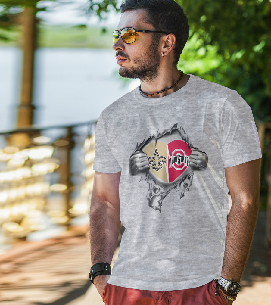 Saints Ohio State Heart Torn Fabric T-Shirt