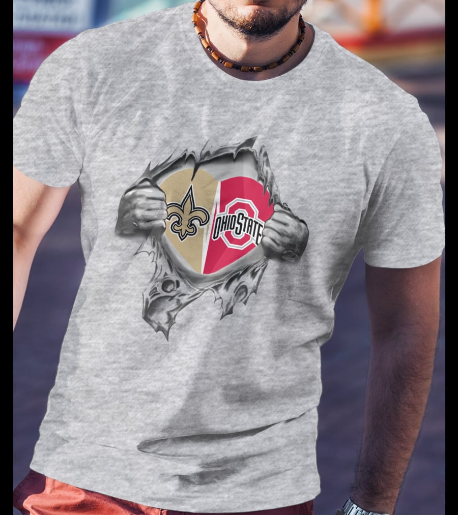 Saints Ohio State Heart Torn Fabric T-Shirt