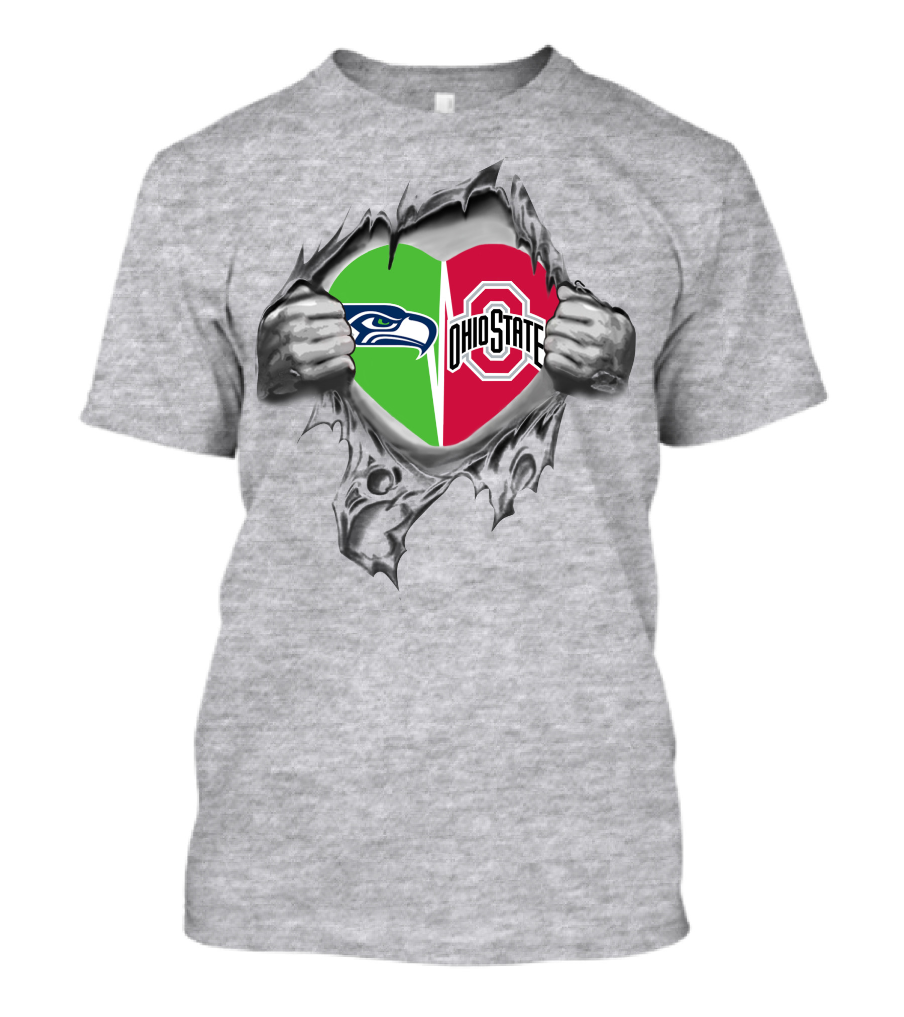 Seahawks Ohio State Split Heart Logo In Hand Tear T-Shirt