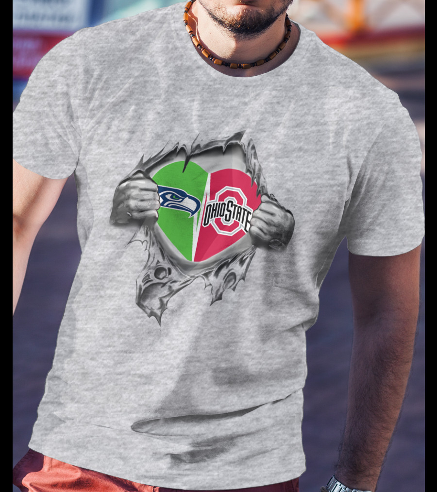 Seahawks Ohio State Split Heart Logo In Hand Tear T-Shirt
