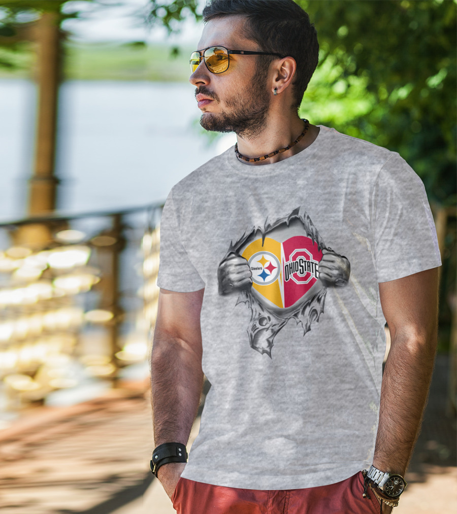 Steelers Ohio State Heart Rip Fusion T-Shirt