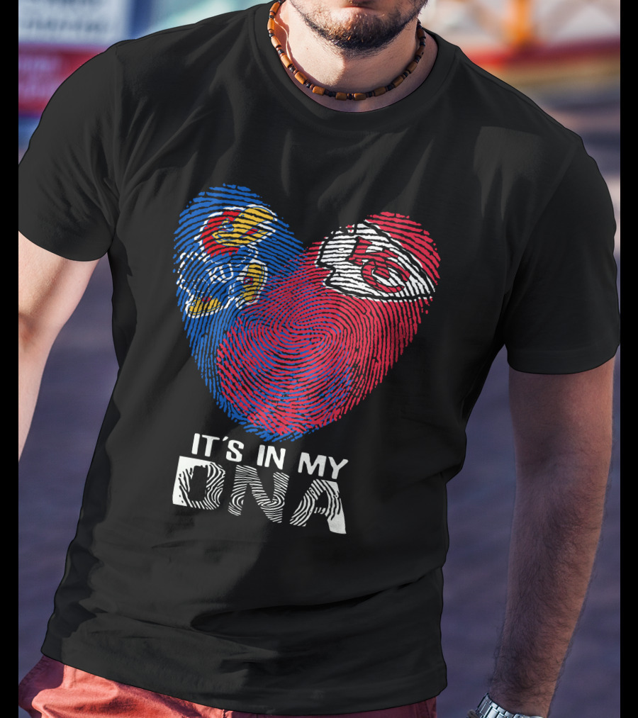 Kansas Jayhawks Chiefs It's In My DNA Fingerprint Heart T-Shirt
