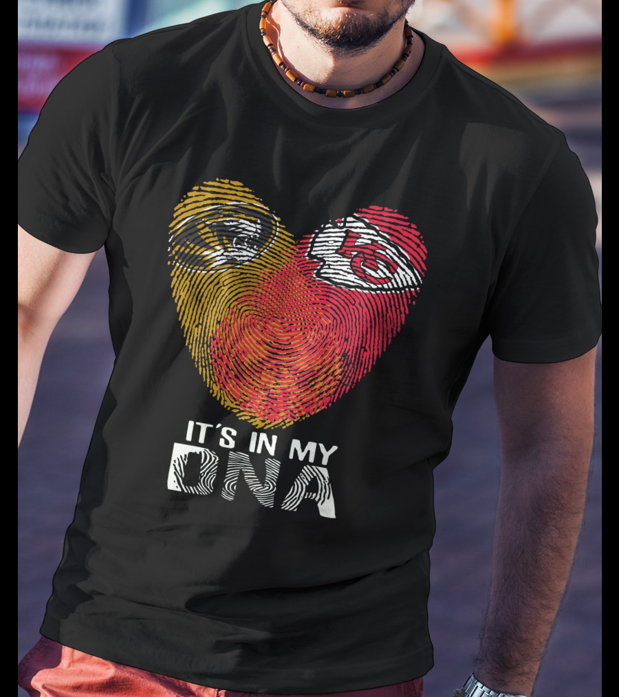 Missouri Tigers And Kansas City Chiefs It's In My DNA Fingerprint Heart T-Shirt