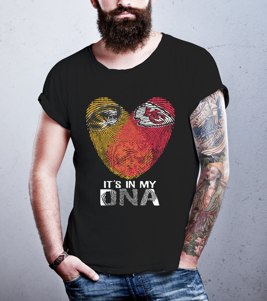 Missouri Tigers And Kansas City Chiefs It's In My DNA Fingerprint Heart T-Shirt