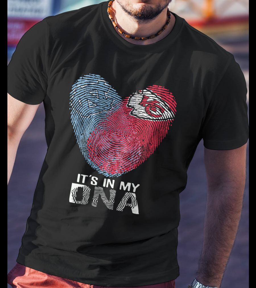 It's In My DNA North Carolina Tar Heels And Chiefs Fingerprint Heart T-Shirt
