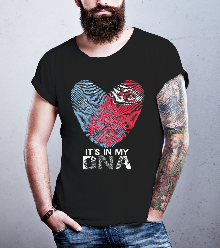 It's In My DNA North Carolina Tar Heels And Chiefs Fingerprint Heart T-Shirt