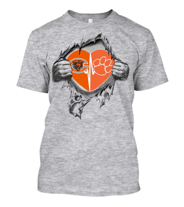 Clemson Tigers Paw And Bears Split Heart Tear T-Shirt