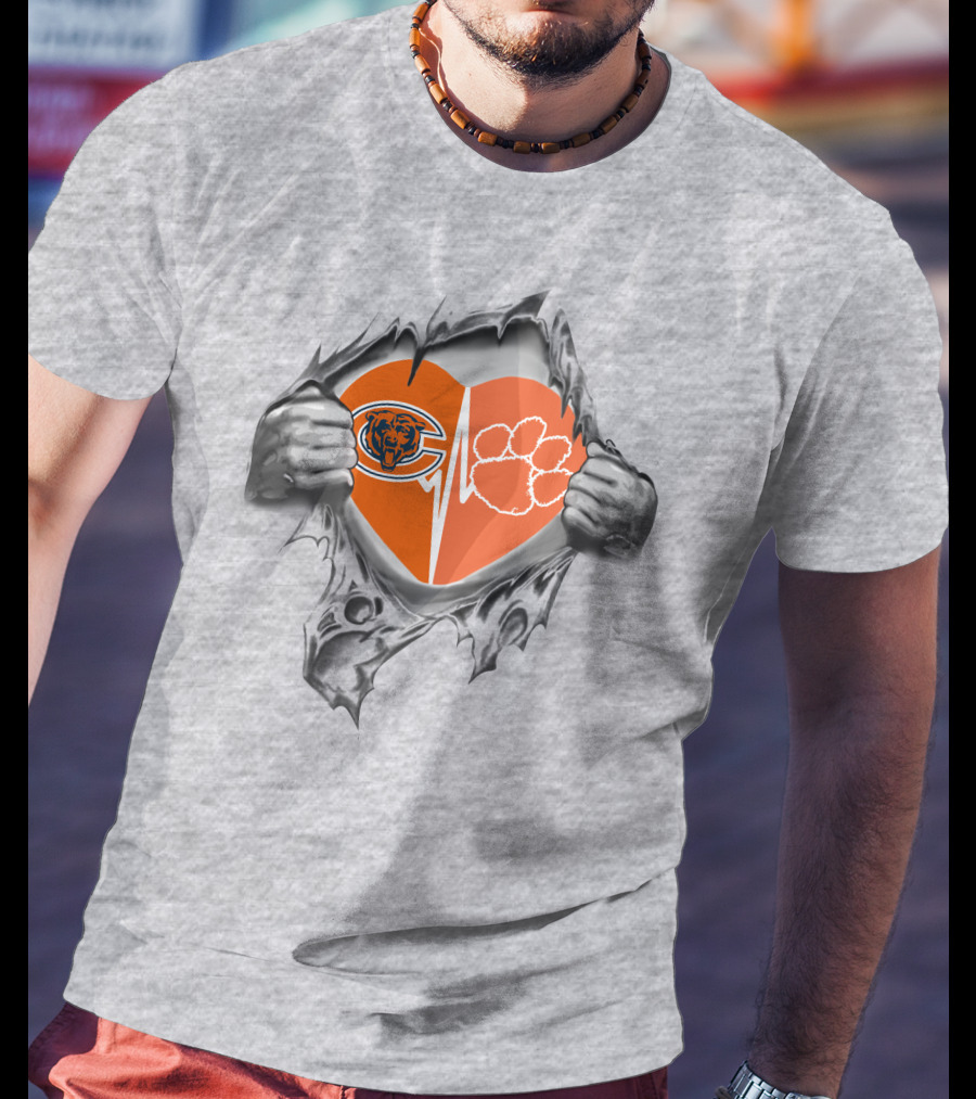 Clemson Tigers Paw And Bears Split Heart Tear T-Shirt