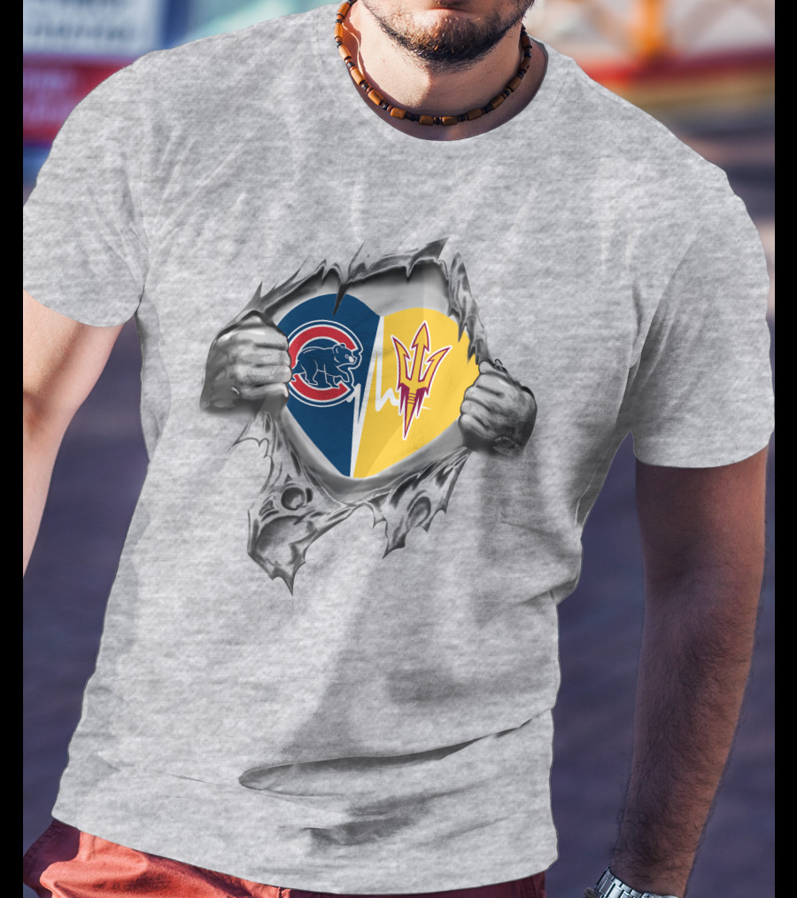 Cubs Arizona State Heartbeat Symbol In Torn T-Shirt